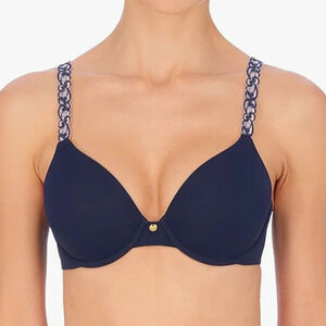 NWT Natori Women's Pure Luxe Custom Coverage Contour, navy/peach, 32 DD